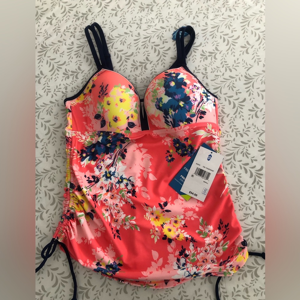 Floral Pink Coral Tankini Swim Top